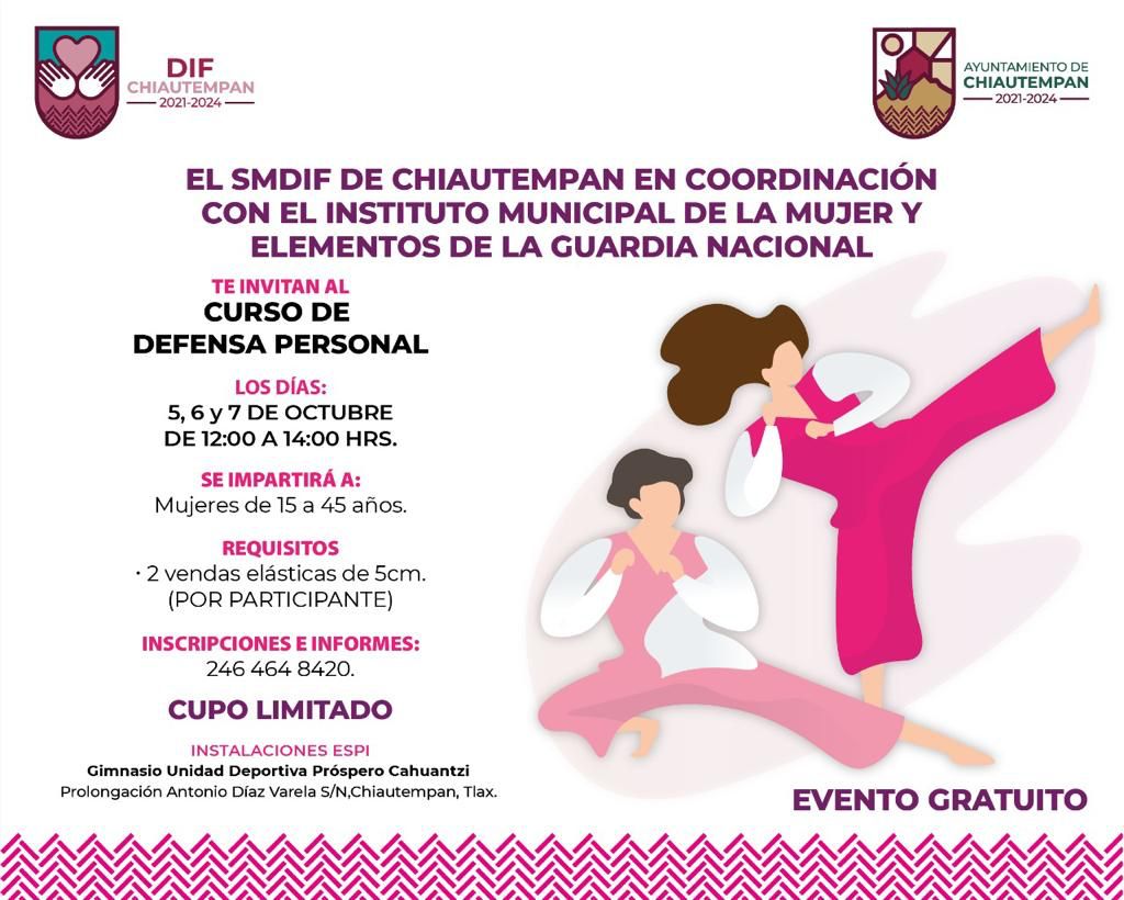 Invita Chiautempan a cursos gratuitos de Defensa Personal y Primeros Auxilios